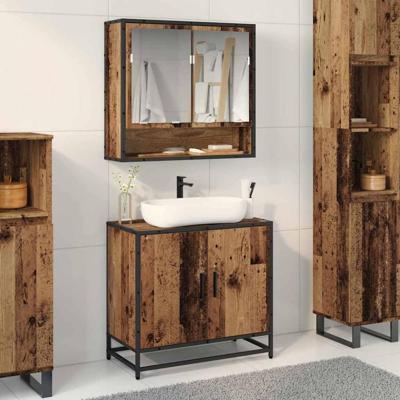 Badkamermeubelset met plank 2 pcs Oud Hout Bewerkt hout