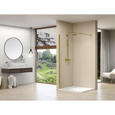 Inloopdouche Van Rijn Products Vaste Wand 59-61x200 cm Helder Glas Stabilisatiestang en Gouden Muurprofiel van Rijn