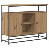 Dressoir artisanaal eikenkleurig 100 x 35 x 80 cm Bewerkt hout - thumbnail