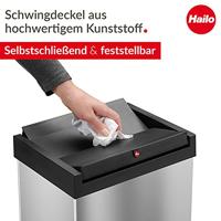 Hailo Bix-Box Swing XL 8602110 Afvalbak 52 l RVS (l x b x h) 260 x 339 x 763 mm Zilver, Zwart Met zelfsluitende zwenkdeksel 1 stuk(s) - thumbnail