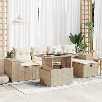 6-delige Loungeset met kussens poly rattan beige - thumbnail