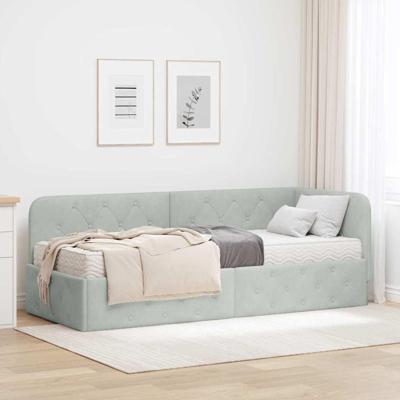 Hoekbedframe met matras Lichtgrijs 80 x 200 cm Fluweel