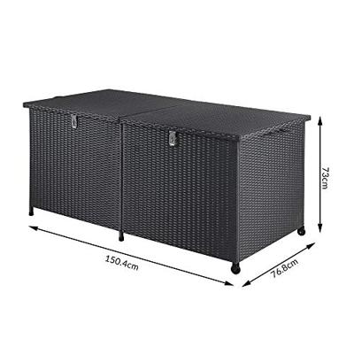 Tuinbox Polyrotan Kussenbox Zwart 150x77x73cm met Wielen