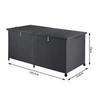 Tuinbox Polyrotan Kussenbox Zwart 150x77x73cm met Wielen - thumbnail
