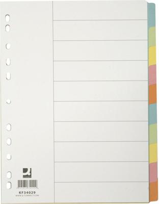 Q-CONNECT tabbladen, A4, karton, 11-gaatsperforatie, 10 tabs, geassorteerde kleuren