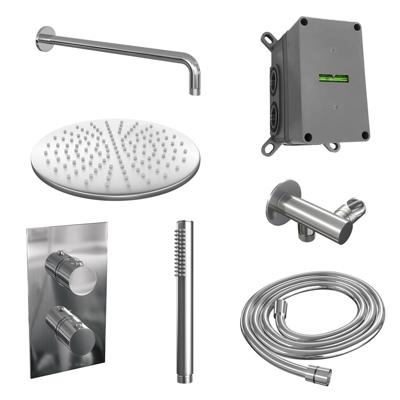 Chrome Edition thermostatische inbouw regendouche 3-weg omstelling set 28, met 30 cm douchekop en gebogen muurarm, staaf handdouche, doucheslang en wandaansluitbocht chroom