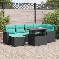 7-delige Loungeset met kussens poly rattan acacia zwart - thumbnail