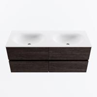 MONDIAZ VICA 120cm badmeubel onderkast Dark Brown 4 lades. Wastafel MOON dubbel zonder kraangat, kleur Talc. - thumbnail
