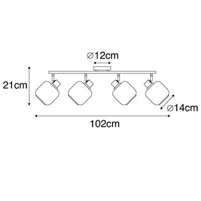 QAZQA Plafondspot zwart met goud met smoke glas 4-lichts - Zuzanna