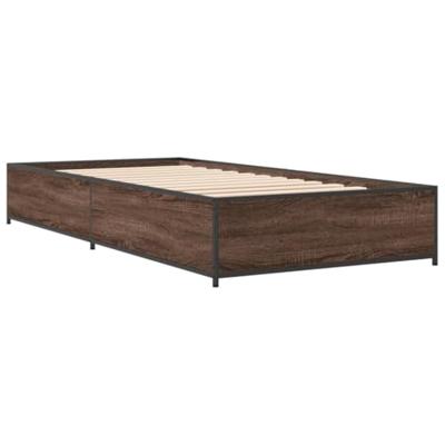 Bedframe bewerkt hout en metaal bruin eikenkleurig 75x190 cm Bedframe bewerkt hout en metaal bruin eikenkleurig 75x190 cm