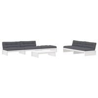 6-delige Loungeset met kussens massief hout wit - thumbnail