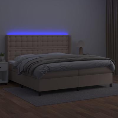 Boxspring met matras en LED kunstleer cappuccinokleur 180x200cm