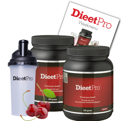 2 potten DieetPro Kersen plus Gratis Shaker