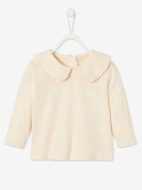 Baby T-shirt met lange mouwen en claudinekraag lichtbeige