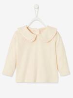 Baby T-shirt met lange mouwen en claudinekraag lichtbeige - thumbnail
