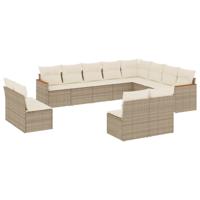 12-delige Loungeset met kussens poly rattan beige - thumbnail