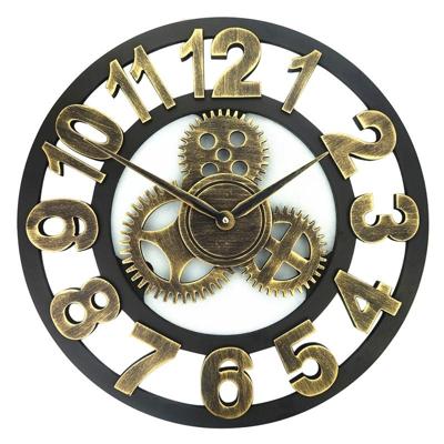 Retro houten ronde ' Single-sided Gear Clock Wandklok nummer Diameter: 50cm (goud)