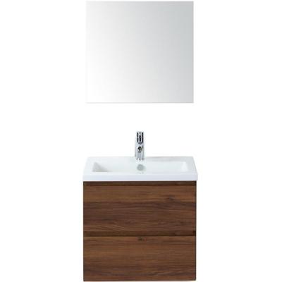 Vogue Badmeubelset 60 cm - Greeplijst in Kleur - Walnoot - Keramische Wastafel Wit 1 Kraangat met Spiegel