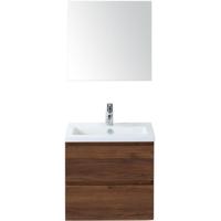 Vogue Badmeubelset 60 cm - Greeplijst in Kleur - Walnoot - Keramische Wastafel Wit 1 Kraangat met Spiegel - thumbnail