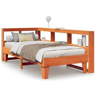 Bed met boekenkast zonder matras grenenhout wasbruin 150x200 cm