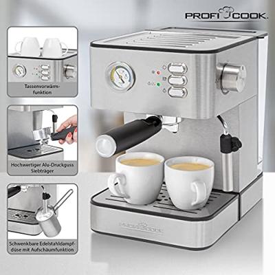 Profi Cook PC-ES 1209 Espressomachine met filterhouder RVS 850 W Profi Cook PC-ES 1209 Espressomachine met filterhouder RVS 850 W