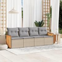 4-delige Loungeset met kussens poly rattan beige - thumbnail