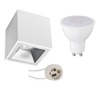 Opbouwspot Set - Pragmi Cliron Pro - GU10 Fitting - Opbouw Vierkant - Mat Wit/Zilver - 4W - Warm Wit 3000K - Verdiept - 90mm - thumbnail