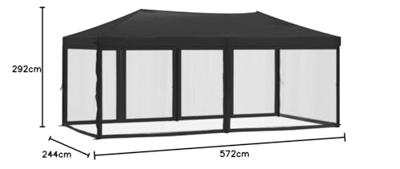 Partytent inklapbaar met zijwanden 3x6 m antracietkleurig
