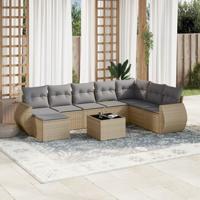 9-delige Loungeset met kussens poly rattan beige - thumbnail