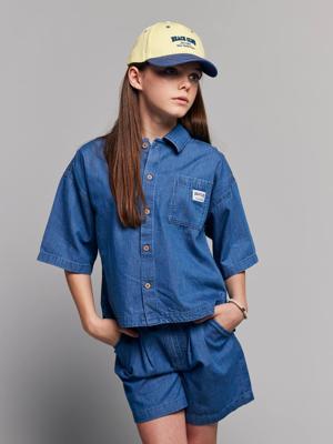 Meisjesset short top in lichte denim middenblauw