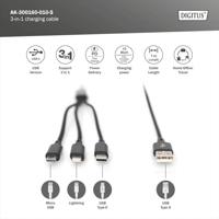 Digitus USB-laadkabel Apple Lightning stekker, USB-A stekker, USB-C stekker, USB-micro-B stekker 1.00 m Zwart Extreem robuust gevlochten bescherming, Flexibel, - thumbnail
