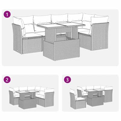 6-delige Loungeset met kussens poly rattan bruin