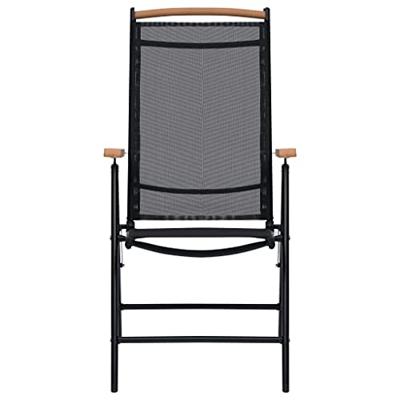 Tuinstoelen inklapbaar 2 st aluminium en textileen zwart - thumbnail