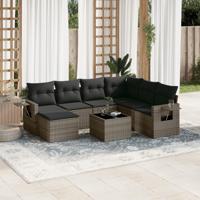 8-delige Loungeset met kussens poly rattan grijs - thumbnail