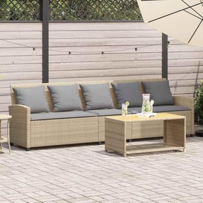 Tuinbank 5-zits met kussens poly rattan beige Tuinbank 5-zits met kussens poly rattan beige