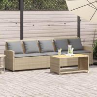 Tuinbank 5-zits met kussens poly rattan beige - thumbnail