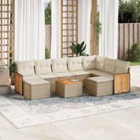 10-delige Loungeset met kussens poly rattan beige - thumbnail
