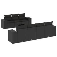 8-delige Loungeset met kussens poly rattan zwart - thumbnail
