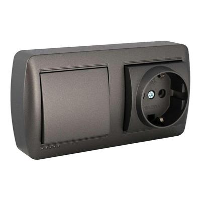 Dubbele Stopcontact + Schakelaar Basis Solera Mural 2p+t 250 V 16 A Grafiet