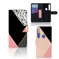 Motorola Moto G8 Plus Book Case Zwart Roze Vormen - thumbnail