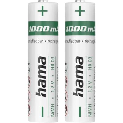Hama NiMH-Akkus, AAA Micro, 1000 mAh, 1,2 V, 2 Stück Oplaadbare AAA batterij (potlood) NiMH 1.2 V 2 stuk(s)