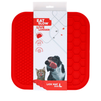 Eat Slow Live Longer Duo likmat - 30 x 30 cm - vierkant - snuffelmat - anti-snuffelmat - slowfeeder - 100% siliconen - vaatwasmachinebestendig - maat L - rood - thumbnail