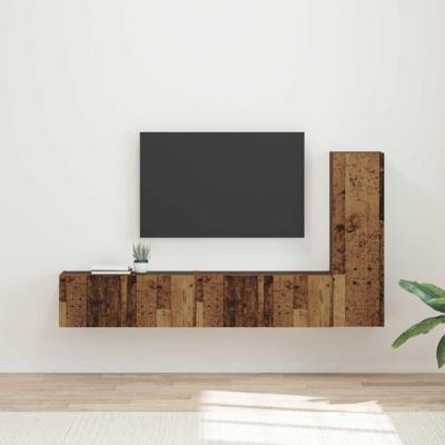 Tv-meubelset Wandgemonteerd 2 pcs Oudhout Bewerkt hout