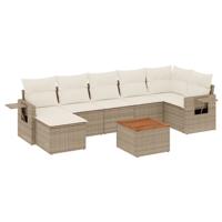 8-delige Loungeset met kussens poly rattan beige - thumbnail