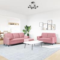 3-delige Loungeset met kussens en bolsters fluweel roze - thumbnail