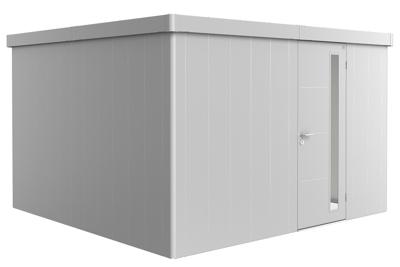 Biohort Neo 4D metalen tuinhuis enkele deur zilver 348x348 cm- Plat dak- Metaal- Biohort