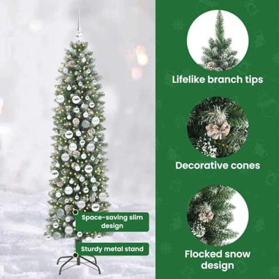 VidaXL Kunstmatige slanke kerstboom met 300 led groen en wit 180 cm