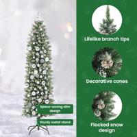 VidaXL Kunstmatige slanke kerstboom met 300 led groen en wit 180 cm - thumbnail