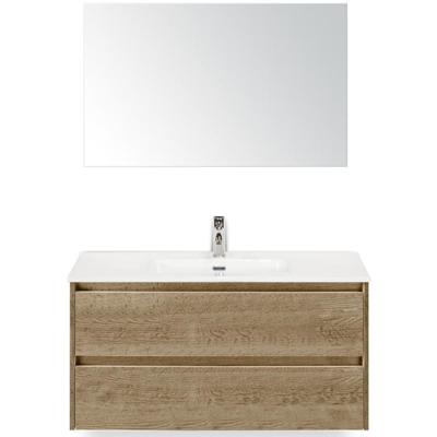 Dante Badmeubelset 100 cm - Natuur Eiken - Keramische Wastafel Wit Cover met Spiegel