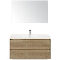 Dante Badmeubelset 100 cm - Natuur Eiken - Keramische Wastafel Wit Cover met Spiegel - thumbnail